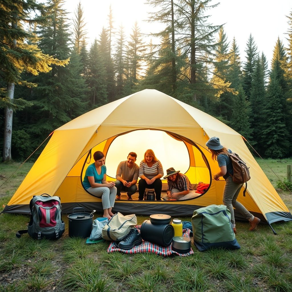 Camping gear setup in nature